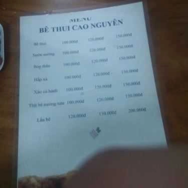 Thực đơn- Quán Nhậu Bê Thui Cao Nguyên