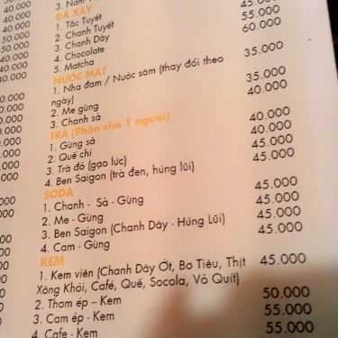 Thực đơn- Ben Sài Gòn Cafe