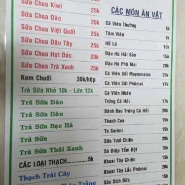 Thực đơn- Ăn vặt Bếp Nhà - Sữa Chua Trái Cây & Sữa Chua Hạt Đác