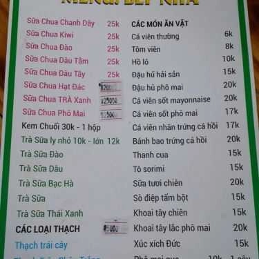 Thực đơn- Ăn vặt Bếp Nhà - Sữa Chua Trái Cây & Sữa Chua Hạt Đác