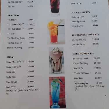 Thực đơn- Bi Coffee & Tea