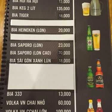 Thực đơn- Quán Nhậu Bia Hơi Hà Nội - Chung Cư Phú Mỹ