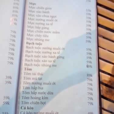Thực đơn- Quán Nhậu Bia Tươi 3000 - Hải Sản & Lẩu