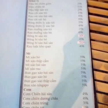 Thực đơn- Quán Nhậu Bia Tươi 3000 - Hải Sản & Lẩu