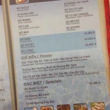 Thực đơn- Cafe Hải Sản Biển Đông - Âu Cơ