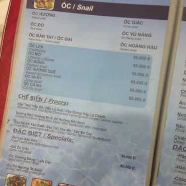 Thực đơn- Cafe Hải Sản Biển Đông - Âu Cơ