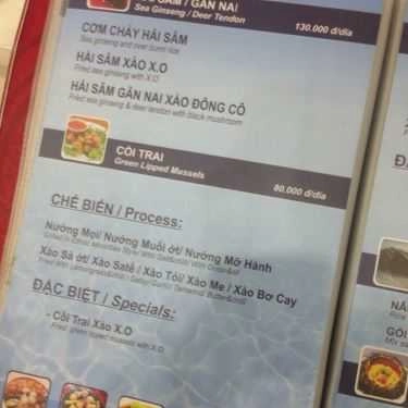 Thực đơn- Cafe Hải Sản Biển Đông - Âu Cơ