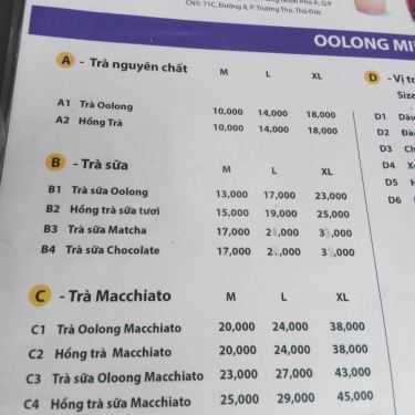 Thực đơn- Cafe Trà Sữa Big Cup - Đường Số 8