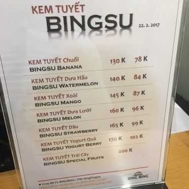 Thực đơn- Bing Bing Café - Bingsu & Korean Food