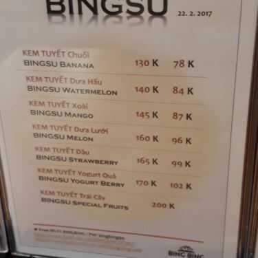 Thực đơn- Bing Bing Café - Bingsu & Korean Food