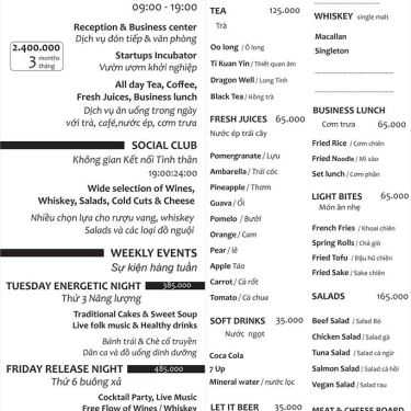 Thực đơn- Cafe Bingfa Village - Coworking Space & Social Club