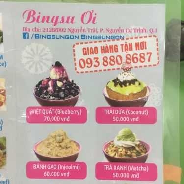 Thực đơn- Cafe Bingsu Ơi