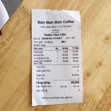 Thực đơn- Blah Blah Blah Coffee & Tea
