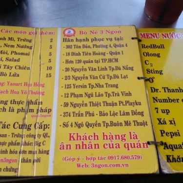 Thực đơn- Ăn vặt Bò Né 3 Ngon - Bò Quanh Lửa Hồng - Tôn Đản