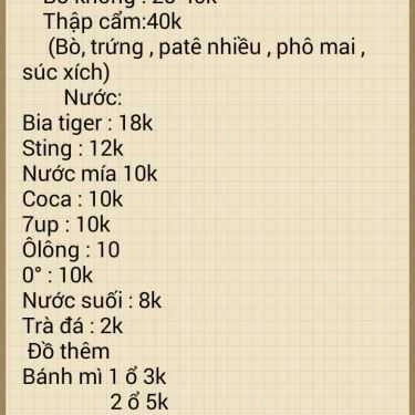 Thực đơn- Ăn vặt Bò Né Cô Giang