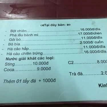 Thực đơn- Ăn vặt Bột Chiên - Nguyễn Khắc Nhu