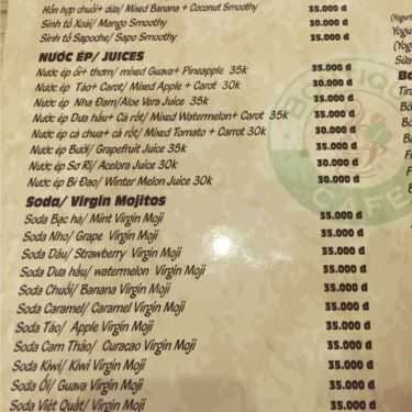 Thực đơn- Boutique Cafe - Hai Bà Trưng