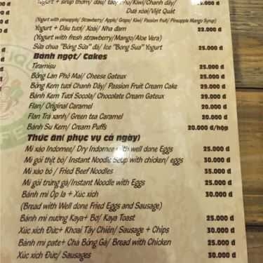 Thực đơn- Boutique Cafe - Hai Bà Trưng