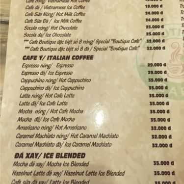 Thực đơn- Boutique Cafe - Hai Bà Trưng