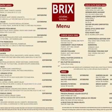 Thực đơn- Brix Wine Bar & Kitchen