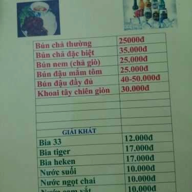 Thực đơn- Quán Cơm Thu Hằng - Bún Chả 25k