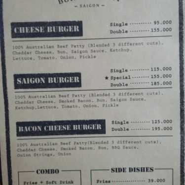 Thực đơn- Cafe Burger Joint Saigon