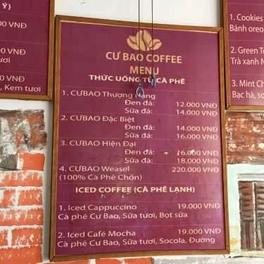 Thực đơn- Cư Bao Coffee - Chung Cư Gò Dầu