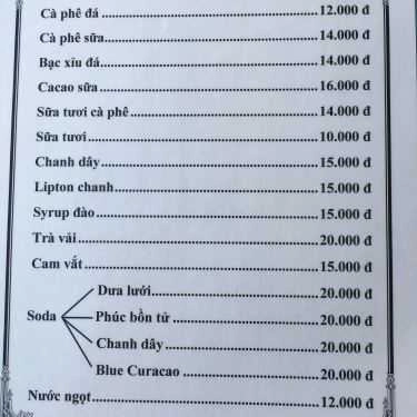 Thực đơn- Cafe & Giải Khát - Tỉnh Lộ 10