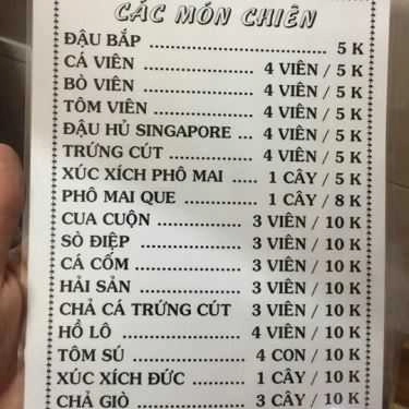 Thực đơn- Ăn vặt Cá Viên Chiên Phương