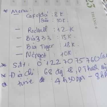 Thực đơn- 68 Cafe - Đường Số 18