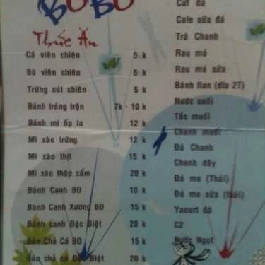 Thực đơn- BOBO Cafe - Cây Trâm