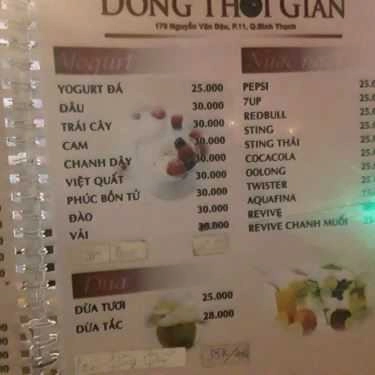 Thực đơn- Dòng Thời Gian Cafe - Nguyễn Văn Đậu
