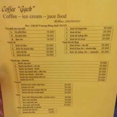 Thực đơn- Gạch Cafe - Trương Đăng Quế