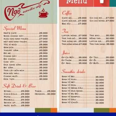 Thực đơn- Ngõ Acoustic Cafe