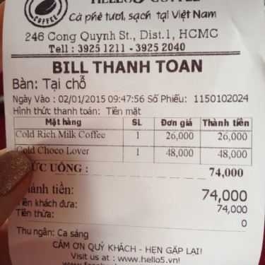 Tổng hợp- Hello 5 Coffee - Cống Quỳnh