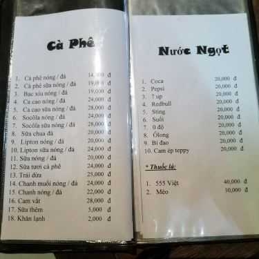 Thực đơn- Thịnh 2 Cafe