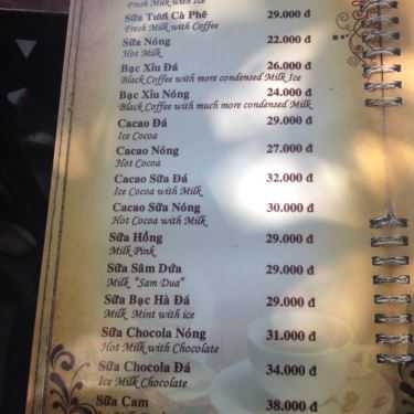 Thực đơn- Cafe Trịnh - Xuân Thủy