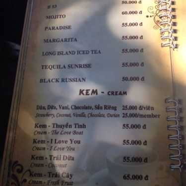 Thực đơn- Cafe Trịnh - Xuân Thủy