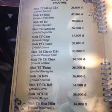 Thực đơn- Cafe Trịnh - Xuân Thủy
