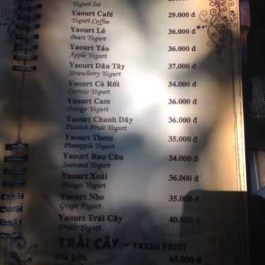 Thực đơn- Cafe Trịnh - Xuân Thủy