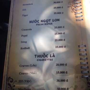Thực đơn- Cafe Trịnh - Xuân Thủy