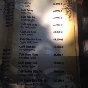 Thực đơn- Cafe Trịnh - Xuân Thủy