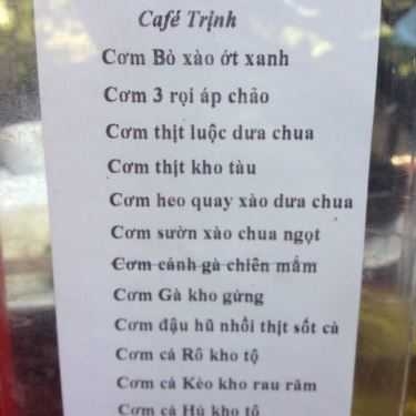 Thực đơn- Cafe Trịnh - Xuân Thủy
