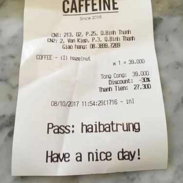 Thực đơn- Caffeine Coffee