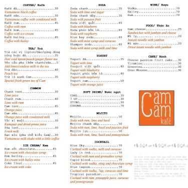 Thực đơn- Cafe Cam Cam Kafe