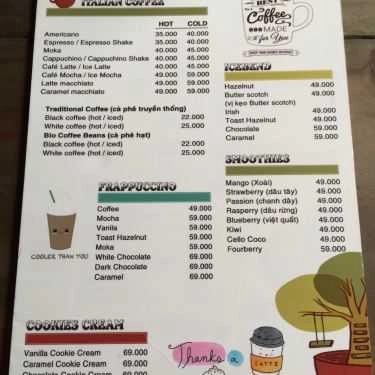 Thực đơn- Cello Art's Coffee