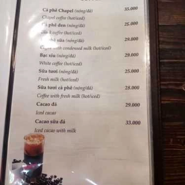 Thực đơn- The Chapel Coffee - Đường Số 1