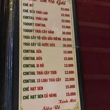 Thực đơn- Ăn vặt Chè Ba Cô Gái