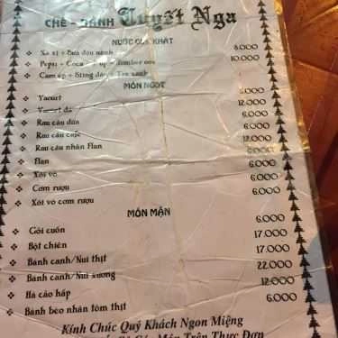 Thực đơn- Tiệm Bánh Chè Bánh Tuyết Nga - Nguyên Hồng