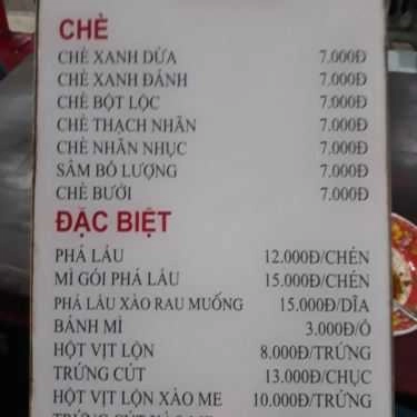 Thực đơn- Ăn vặt Chè Huế Bé Sa